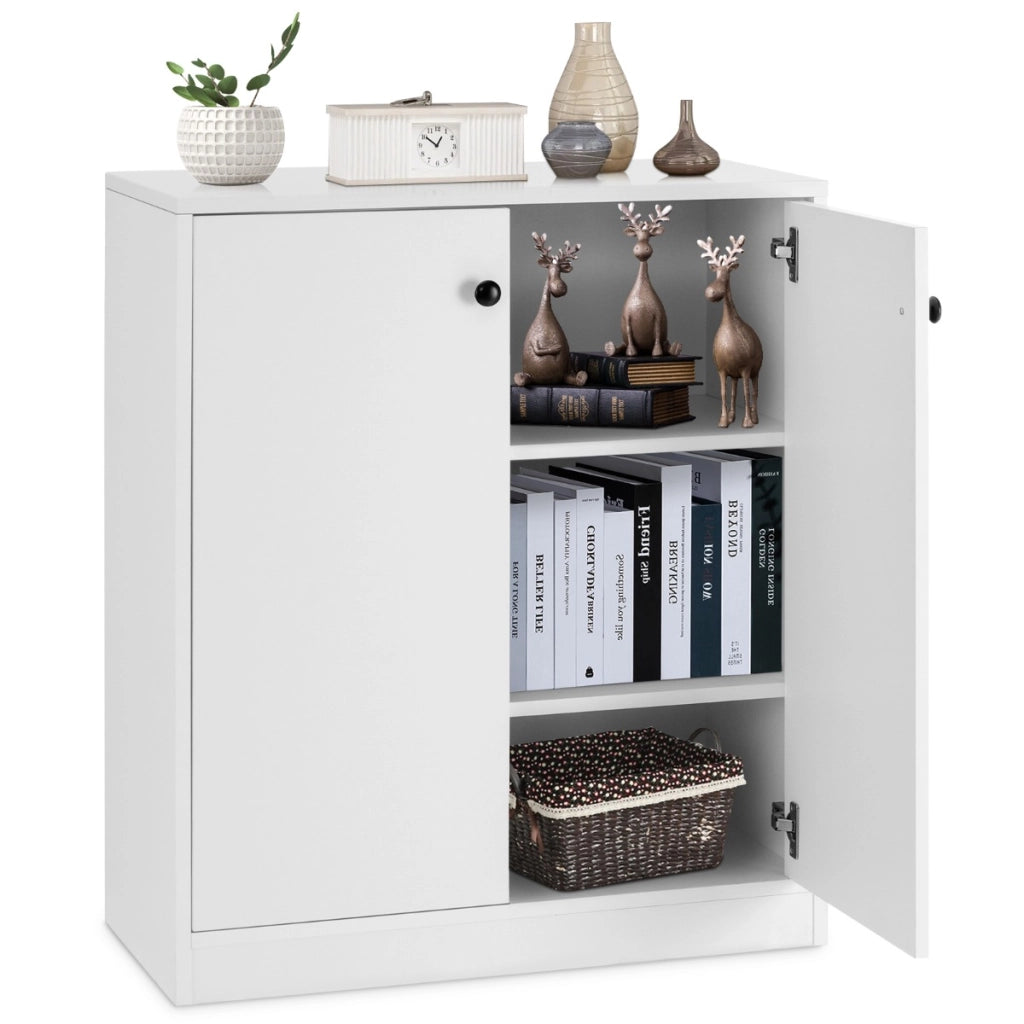 Armadietto a 2 porte 3 ripiani in legno per soggiorno, Organizzatore di armadietti a buffet indipendenti Bianco-Credenze buffet