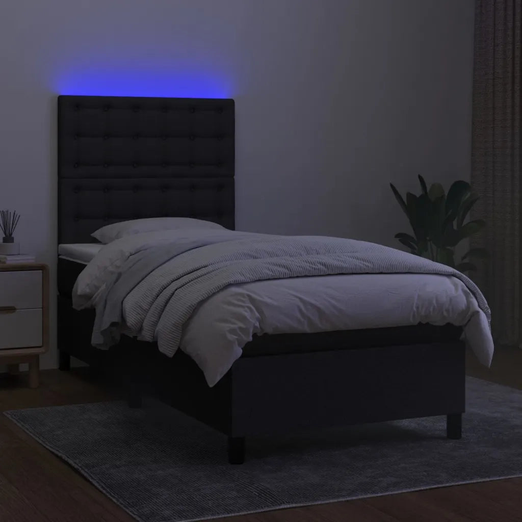 Letto a Molle con Materasso e LED Nero 90x200 cm in Tessuto 3135167