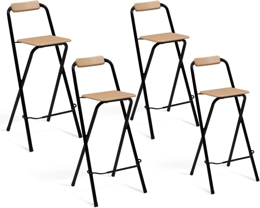 Set di 4 sgabelli da bar pieghevoli DETROIT con struttura nera e seduta effetto legno dal design industriale