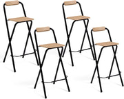Set di 4 sgabelli da bar pieghevoli DETROIT con struttura nera e seduta effetto legno dal design industriale