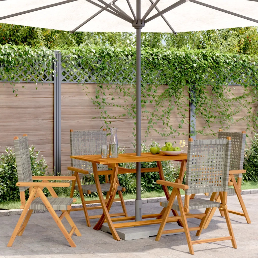 Sedie Giardino Reclinabili 4 pz | Sedie da Esterno Grigie Polyrattan Legno Massello