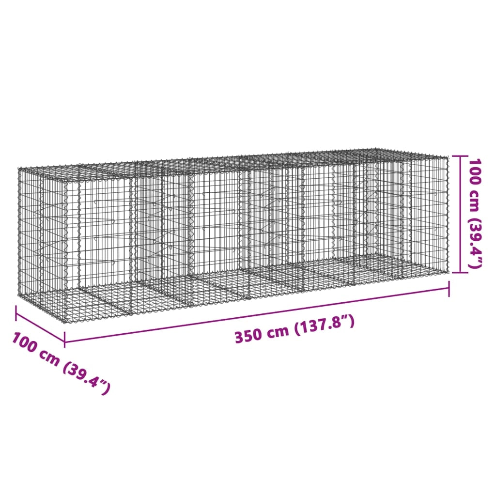Gabbione recinto a gabbia muro di contenimento con coperchio 350 x 100 x 100 cm ferro zincato argento 02_0040157