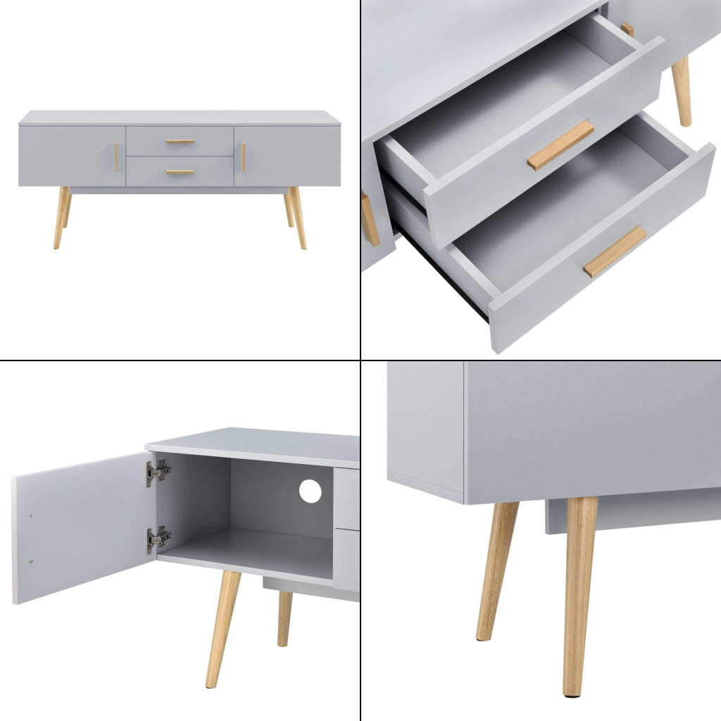 Mobile Porta TV con 2 Armadi e 2 Cassetti 140 x 40 x 56 cm Supporto TV con Passaggio Cavi Tavolino Consolle - Grigio Chiaro