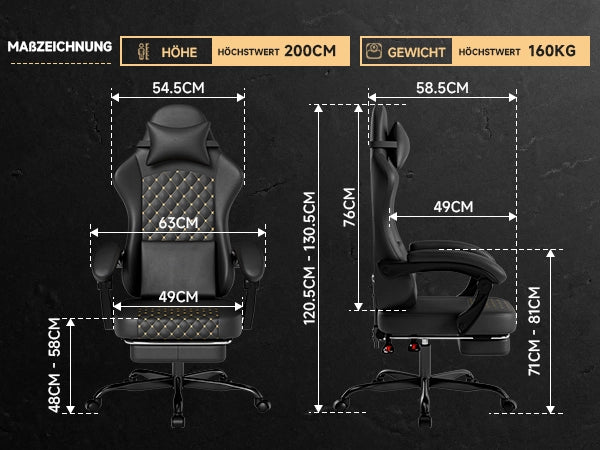SEDIA GAMING Ergonomica in pelle nera, schienale reclinabile, supporto testa e lombare
