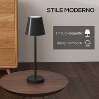 Lampada da Tavolo Portatile Ø11,2x36,5 cm in Acrilico e Metallo Nero