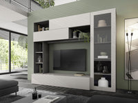 Parete Attrezzata Design Contemporaneo 277x40x210 cm con Anta Vetro Pratiko Ghisa e Pietra