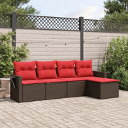 Set Divani da Giardino 5 pz con Cuscini Marrone in Polyrattan 3220093