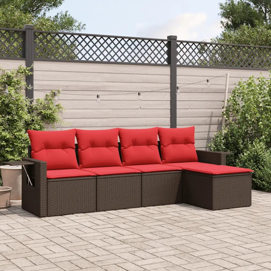 Set Divani da Giardino 5 pz con Cuscini Marrone in Polyrattan 3220093