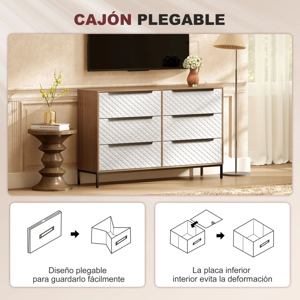 Cassettiera con 6 Cassetti in Tessuto ¨C Xylo ¨C Frontale Motivo Diamante Bianco Naturale