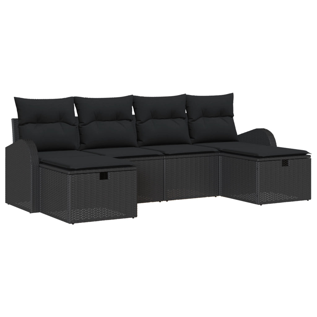 Set di divani da giardino da 6 pezzi con cuscini Nero Polyrattan