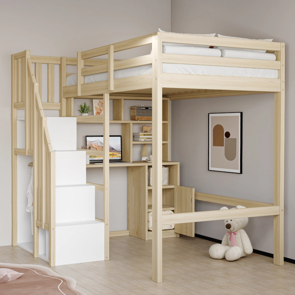 Letto letto alto; 90x200cm; scale di deposito; armadio; legno massiccio
