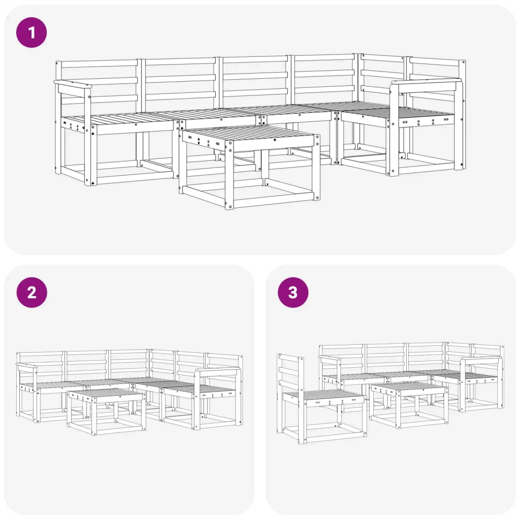 Set di divani da esterno 6 pcs Bianco Legno di Acacia Massello 3387653