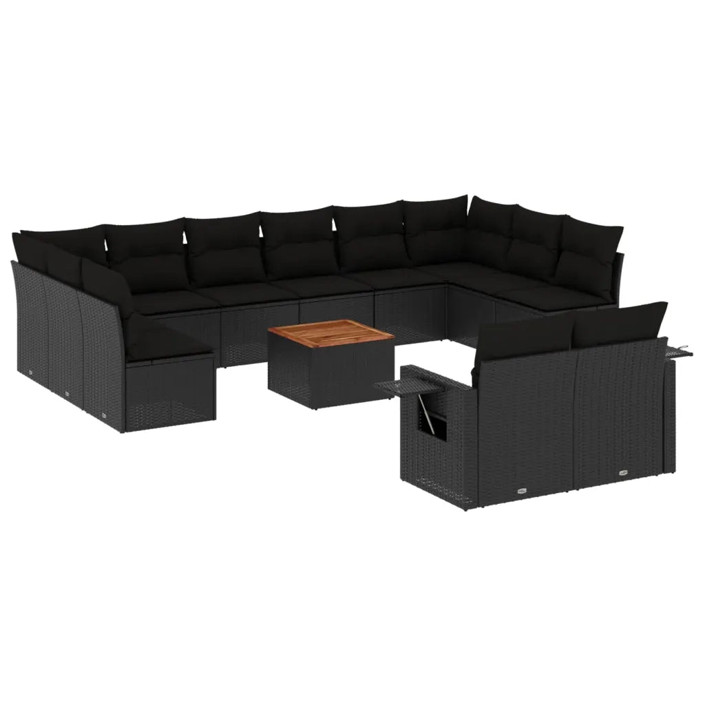 Set Divani da Giardino 13pz con Cuscini Nero in Polyrattan 3224795