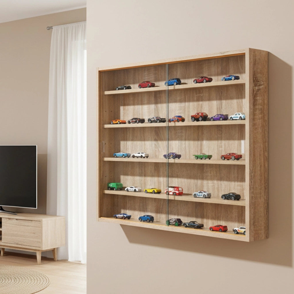 Mobile Espositore Gromo, Vetrina 4 Ripiani, 60x80x10h cm Marrone Rovere