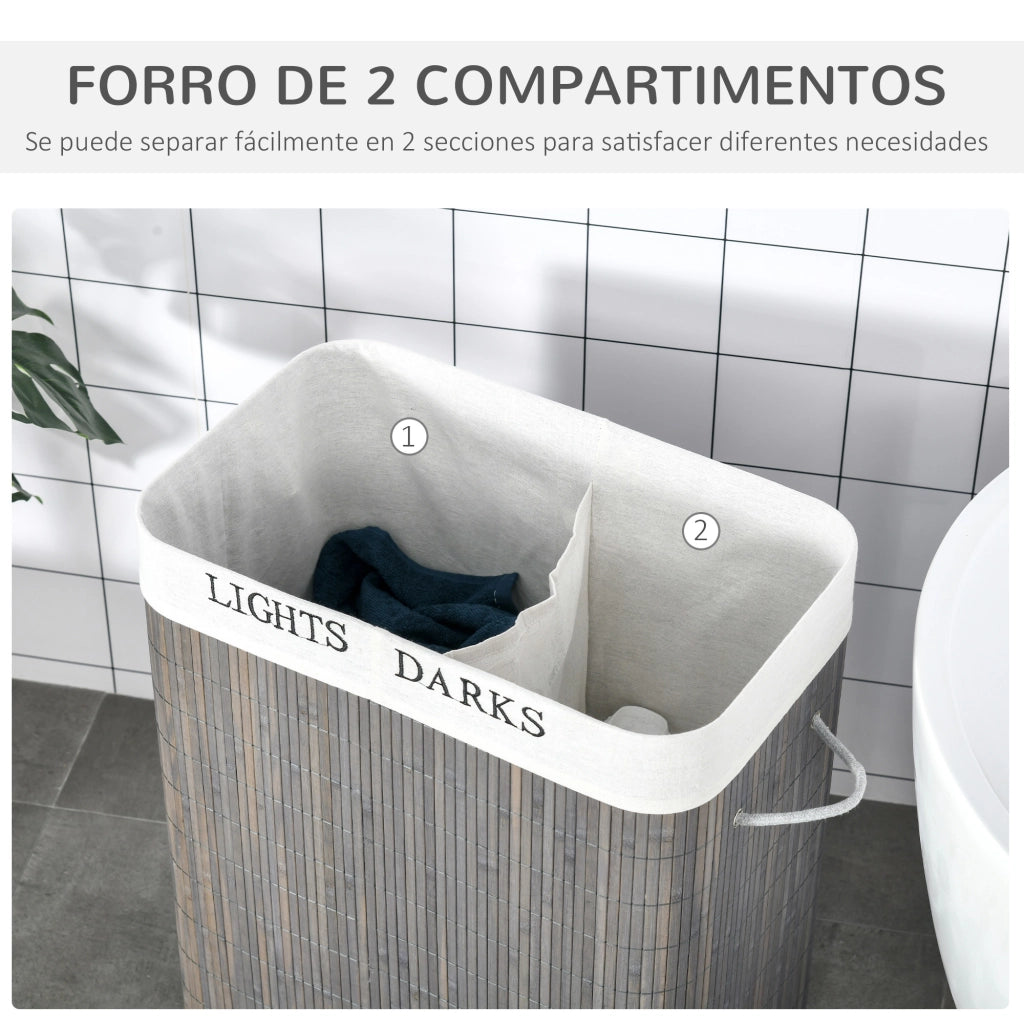 Cestino per Biancheria in Bamb¨´ 100L ¨C Zephmum ¨C Grigio 52x32x63 cm