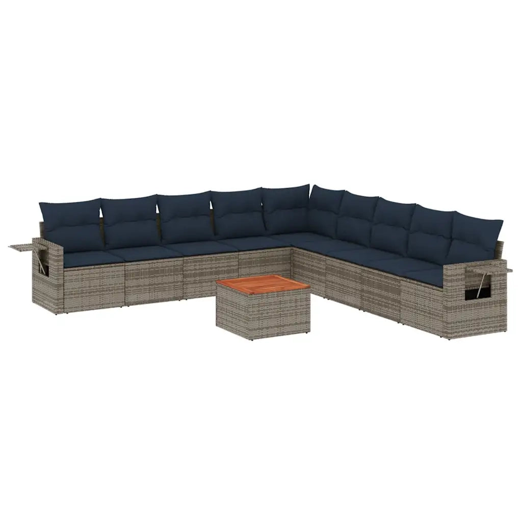 Set Divani da Giardino 10 pz con Cuscini Grigio in Polyrattan 3224612
