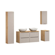 Set da bagno YOKA beige: 2 mobili sottolavabo da 60 cm + 2 lavabi + 1 colonna e 2 mobili contenitori