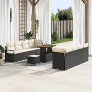 Set Divano da Giardino 11 Pezzi con Cuscini Nero Polyrattan Acacia