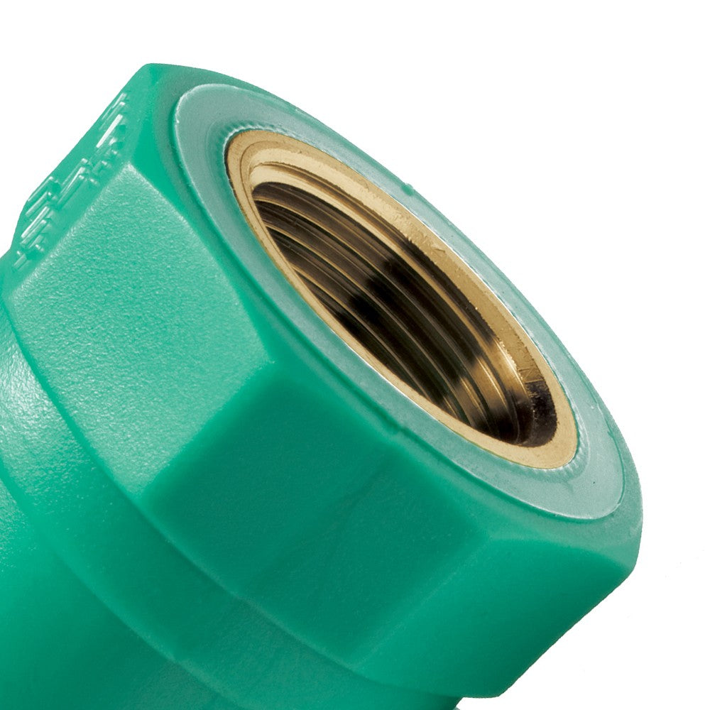 Gomito a 90â° ff con inserto ottone filettato in ppr polipropilene verde
