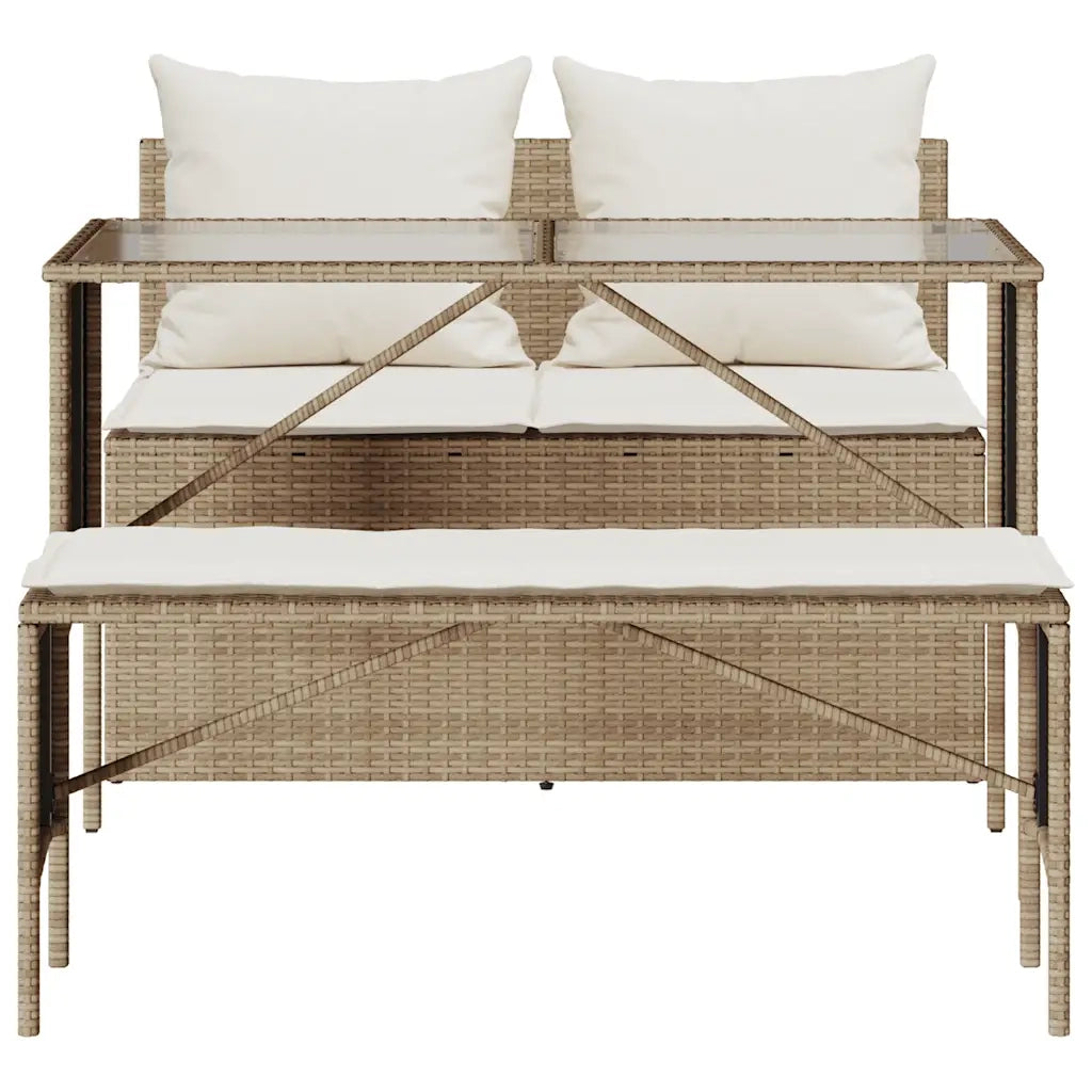 Set da Pranzo da Giardino 3 pz con Cuscini Beige in Polyrattan