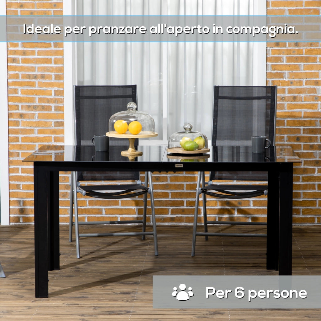 Tavolo da Giardino Rettangolare 6 Posti ¨C Zephmum ¨C Vetro Alluminio Nero 150x90