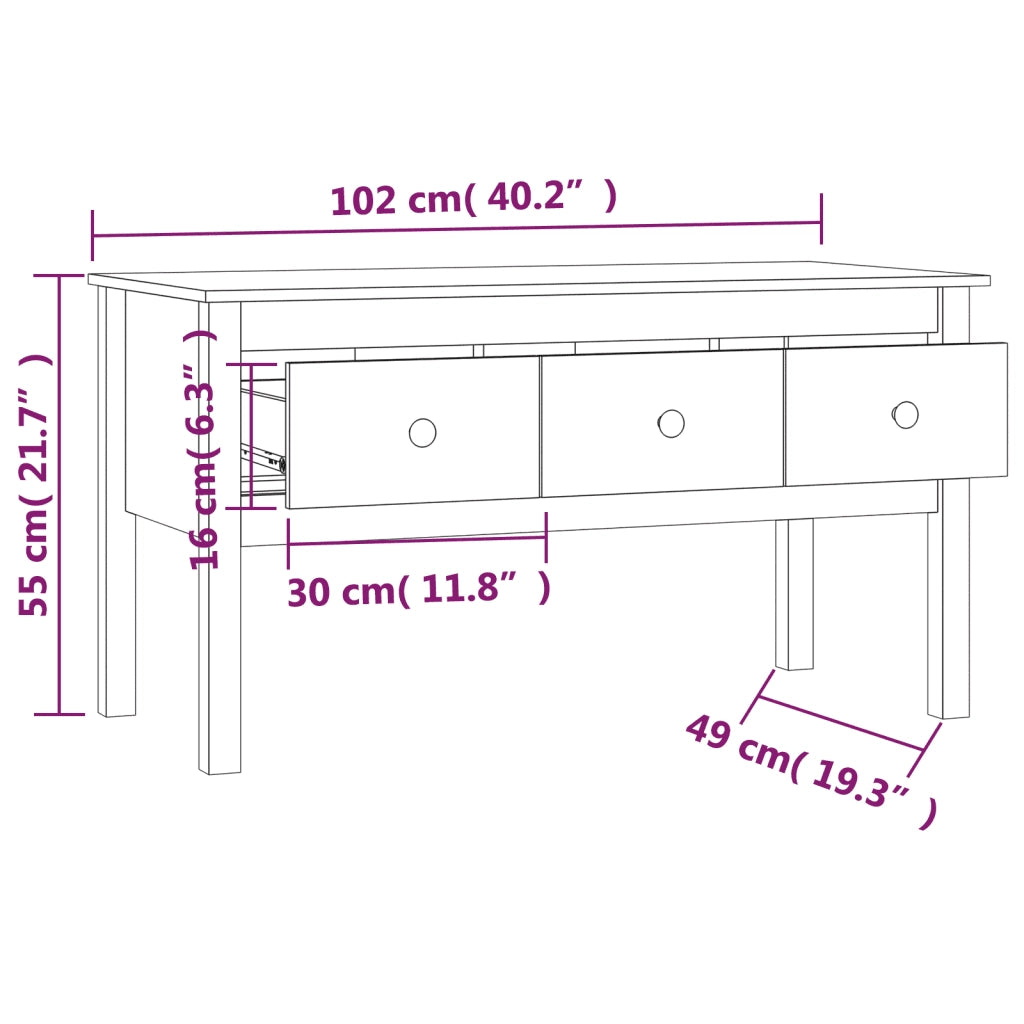 Tavolino da Salotto Bianco 102x49x55 cm Legno Massello di Pino 820942
