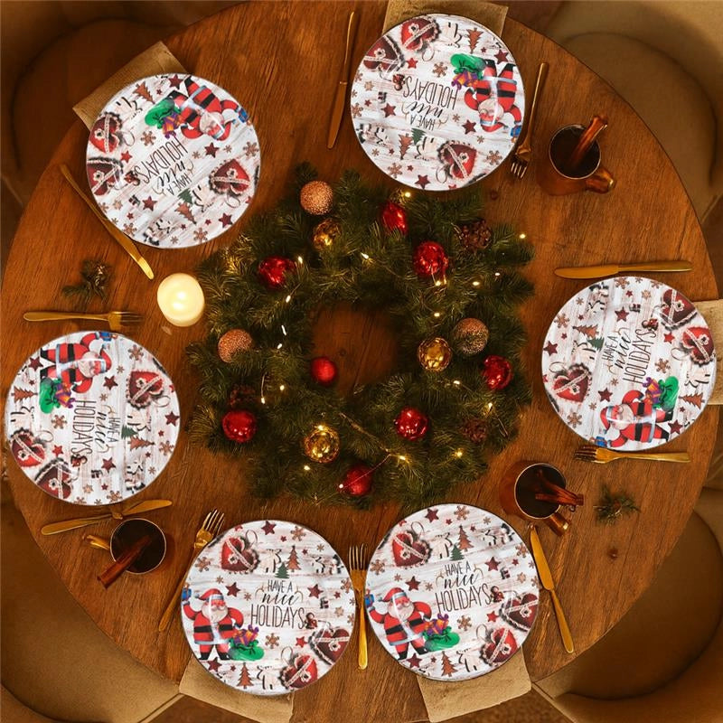 MAURY'S SET 6PZ PIATTO DI NATALE TONDO IN PLASTICA CON DECORAZIONI NATALIZIE STILE SHABBY   Ø 33 CM