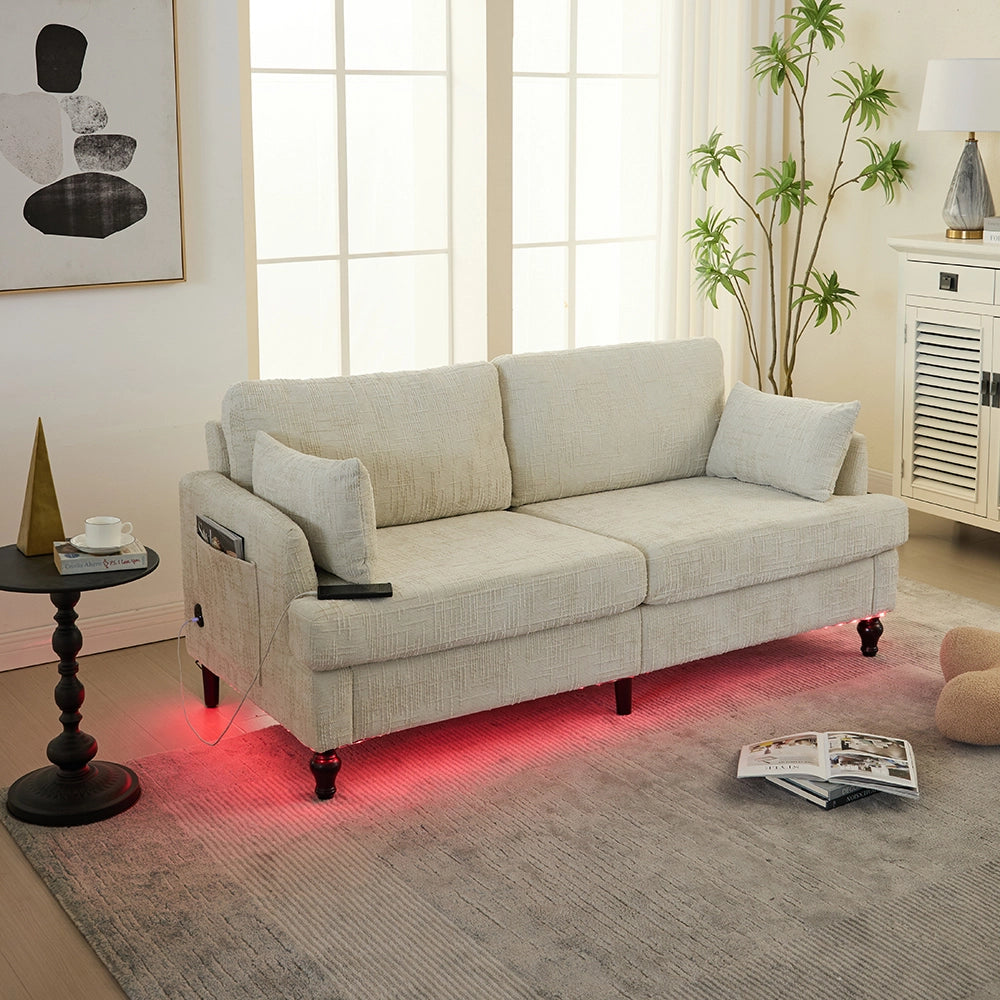 Divano moderno - Xylo - 2 posti in chenille con LED, USB e sacchetto portaoggetti integrati