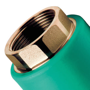 Manicotto diritto ff con inserto ottone filettato in ppr polipropilene verde