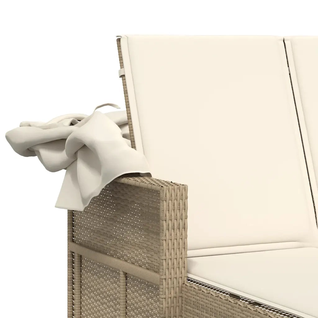 Sdraio da giardino | Lettino Doppio con Baldacchino e Cuscini Beige in Polyrattan