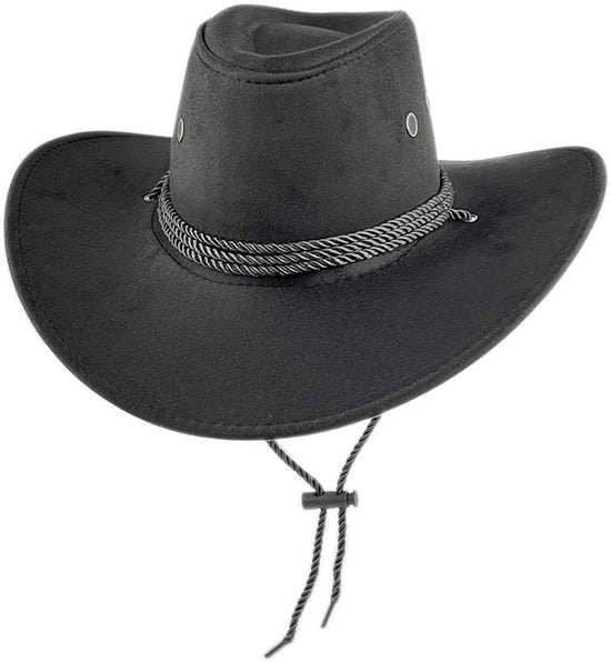 Cappello da Cowboy - Cappello da Safari - Cappello a Sacchetti - Cappello da Sole - Cappello da Vento e Pioggia - Nero - 56-58cm