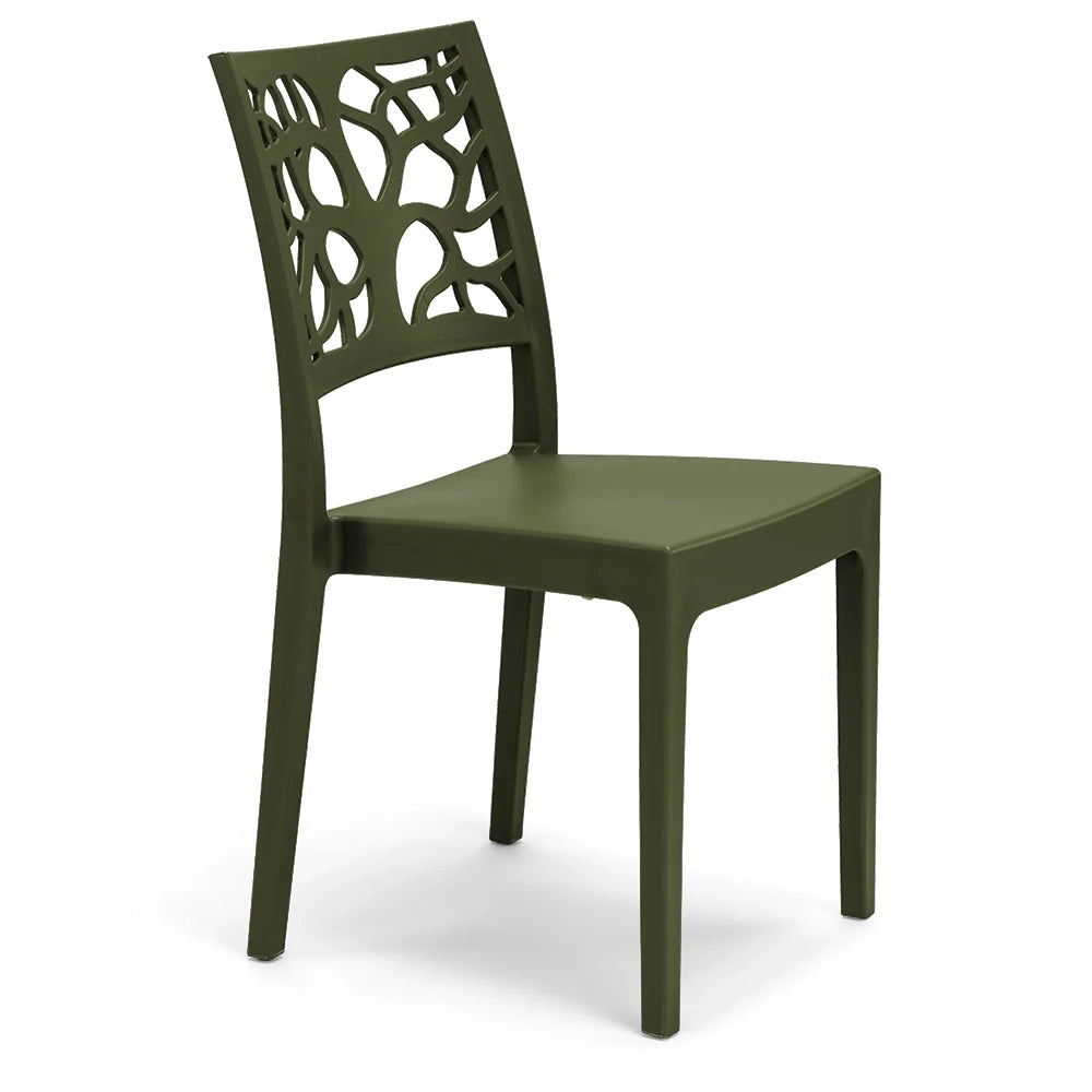 Set 4 sedie in polipropilene TETI, impilabile, resistente ai raggi UV, design moderno, ideale per sala da pranzo, cucina, sala d’attesa, bar, ristoranti o giardino, colore Verde Oliva