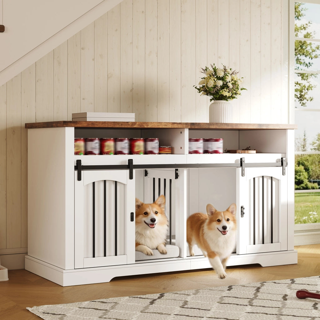 GABBIA per cani 153 x 60 x 85 cm Bianca con piano vintage