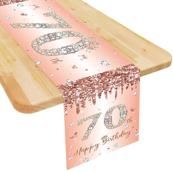 Tavolo di compleanno 70 anni donna in rosso oro, Tavolo di compleanno per la donna 70enne, suo compleanno, anniversario di matrimonio, festa, cena, tovaglia da tavola, tovaglia da tavolo, decorazione per casa, 180x35 cm