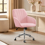 Sedia da ufficio girevole ergonomica con altezza regolabile seduta imbottita e ruote in velluto rosa per casa e studio