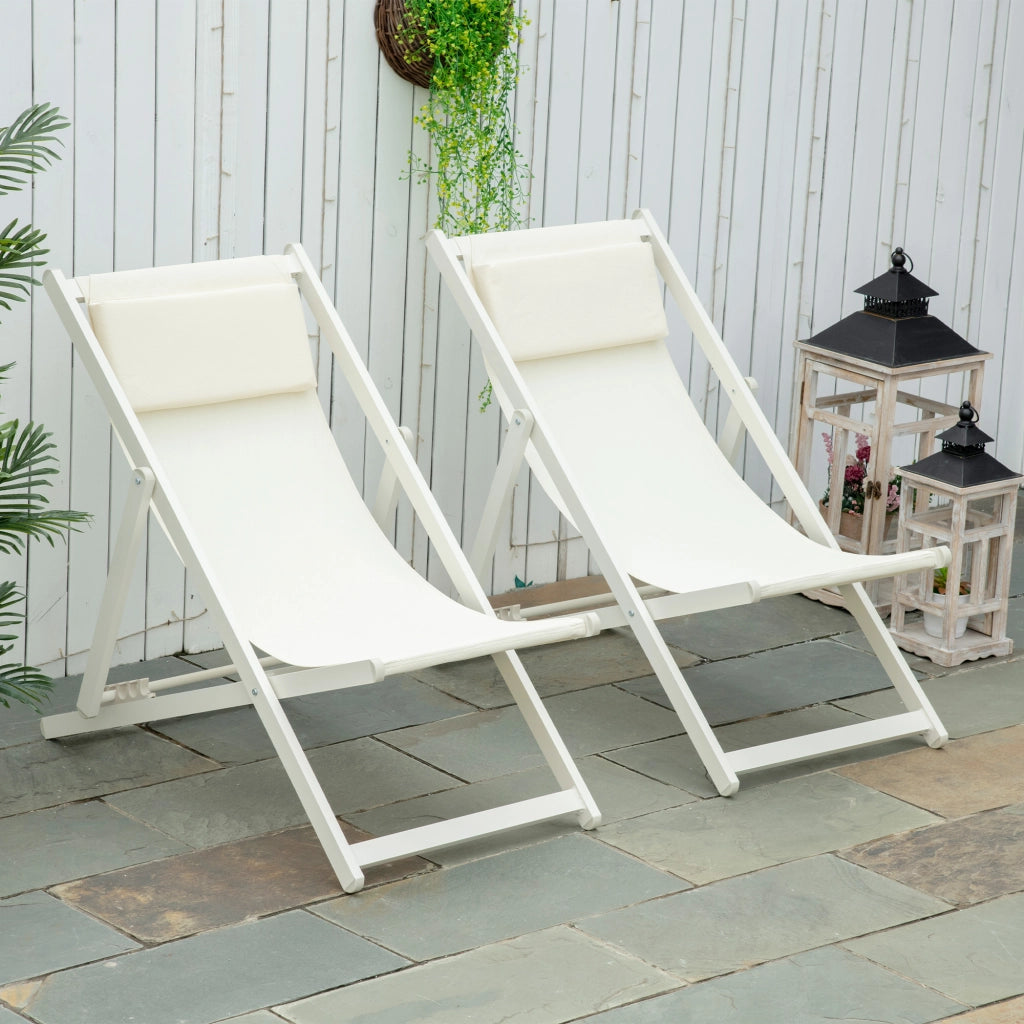 Set 2 Tumbonas Plegables ¨C Zephmum ¨C Aluminio, Respaldo Regulable, Blanco, 60x100x85 cm
