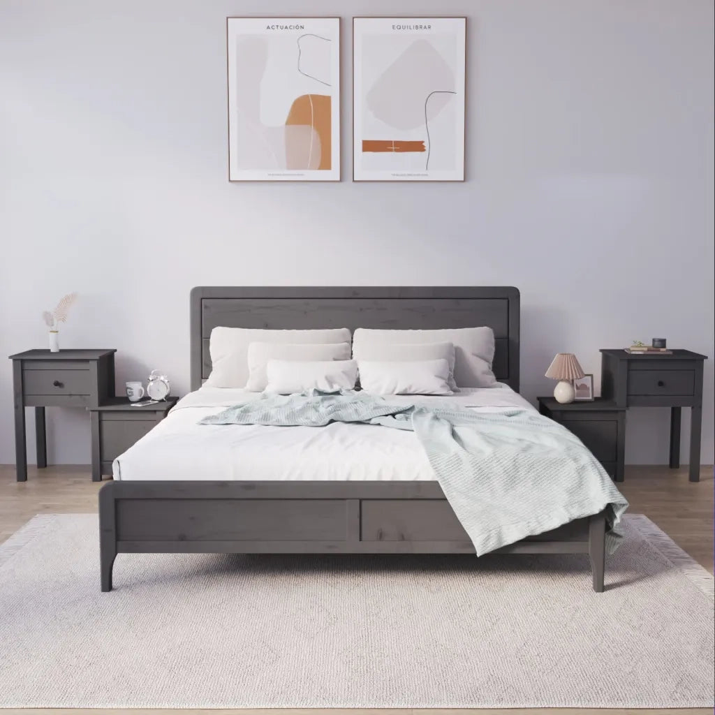Comodini 2 pz-Set di 2 Tavolino da notte Grigi 79,5x38x65,5 cm in Legno Massello di Pino