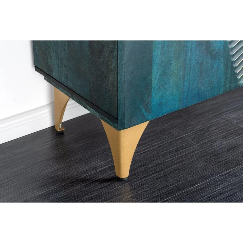 Buffet SOLARIS 180 cm in legno massiccio scolpito blu e dorato – 4 porte