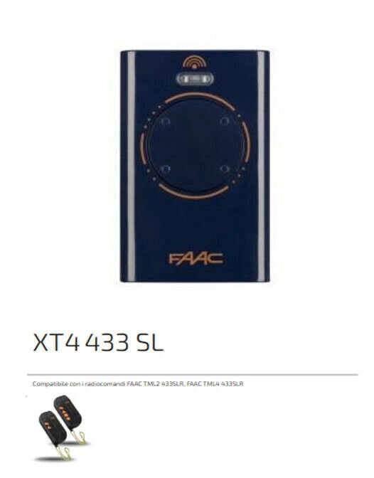 TELECOMANDO RADIOCOMANDO TRASMETTITORE FAAC XT4 433 SL 787015 EX TML4 433 SL SLR