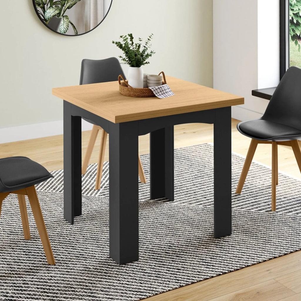 IDMarket - Tavolo da pranzo allungabile DONA 4-8 persone piano in faggio nero 80-160 cm