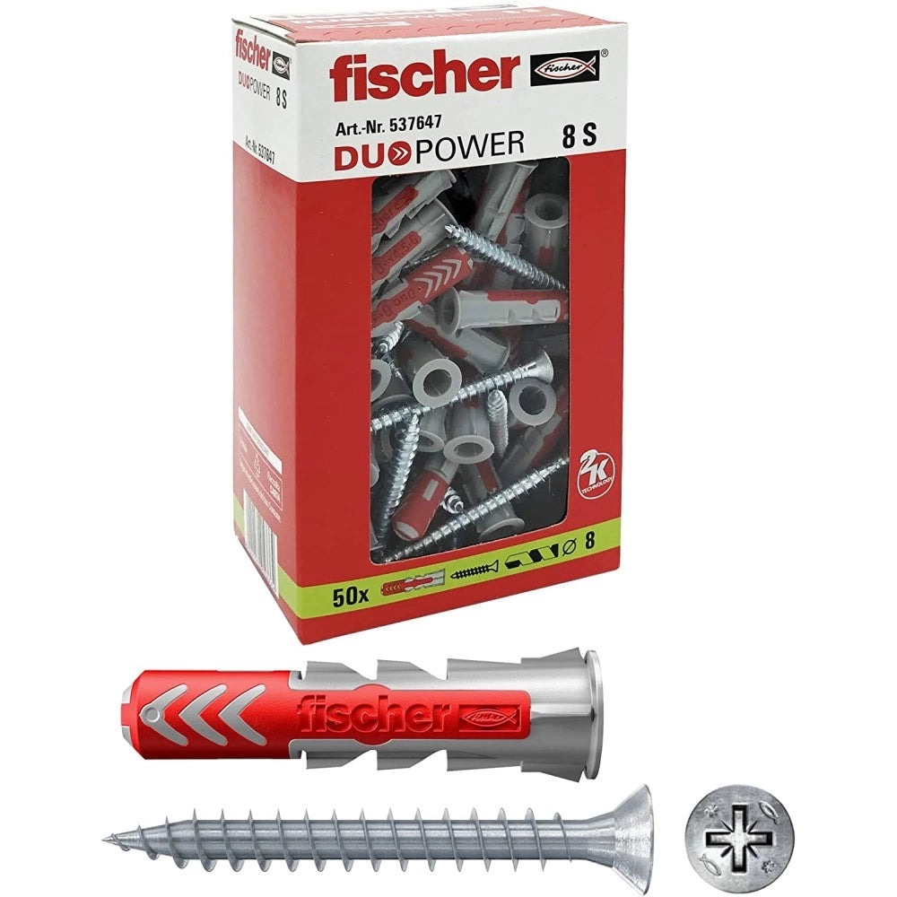 Fischer duopower 8s - 50pz tassello nylon da 8mm con vite