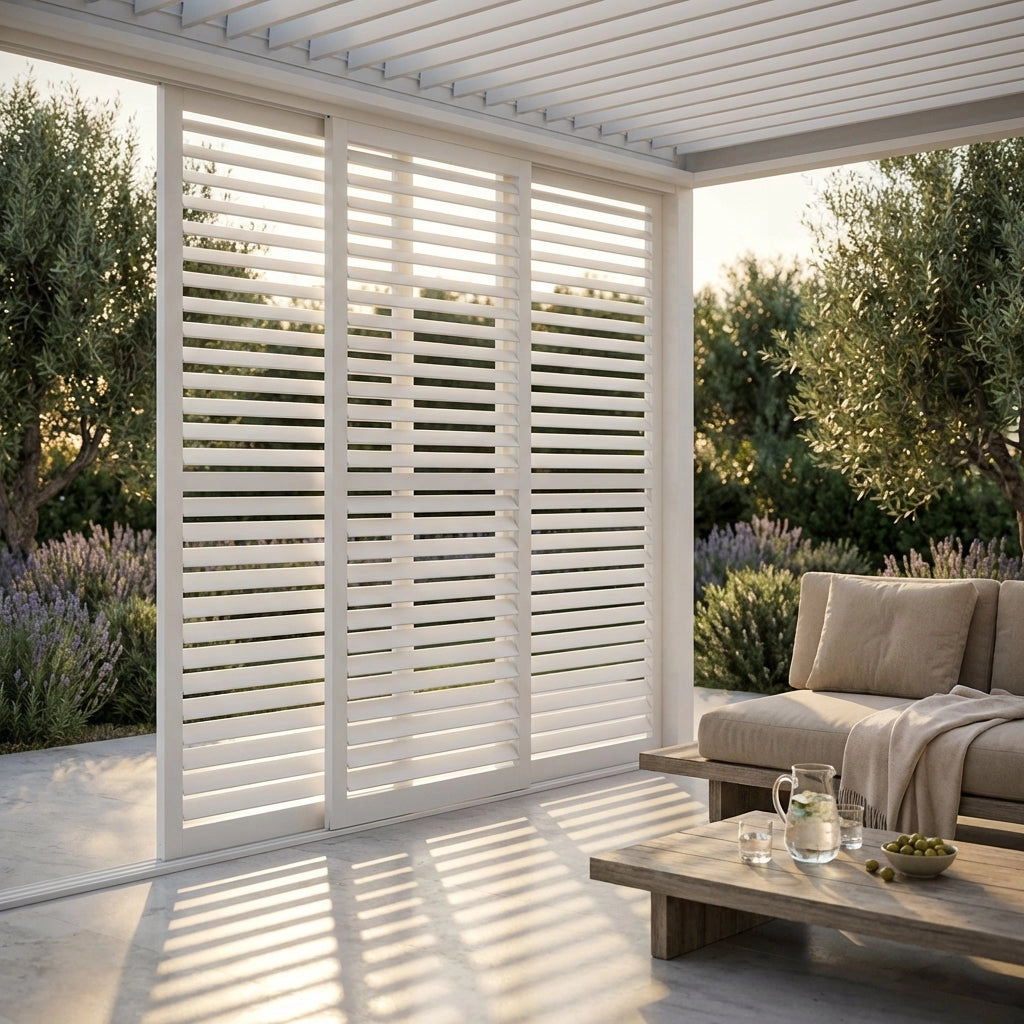 Laterale scorrevole per pergola bioclimatica con lamelle in alluminio - TONY