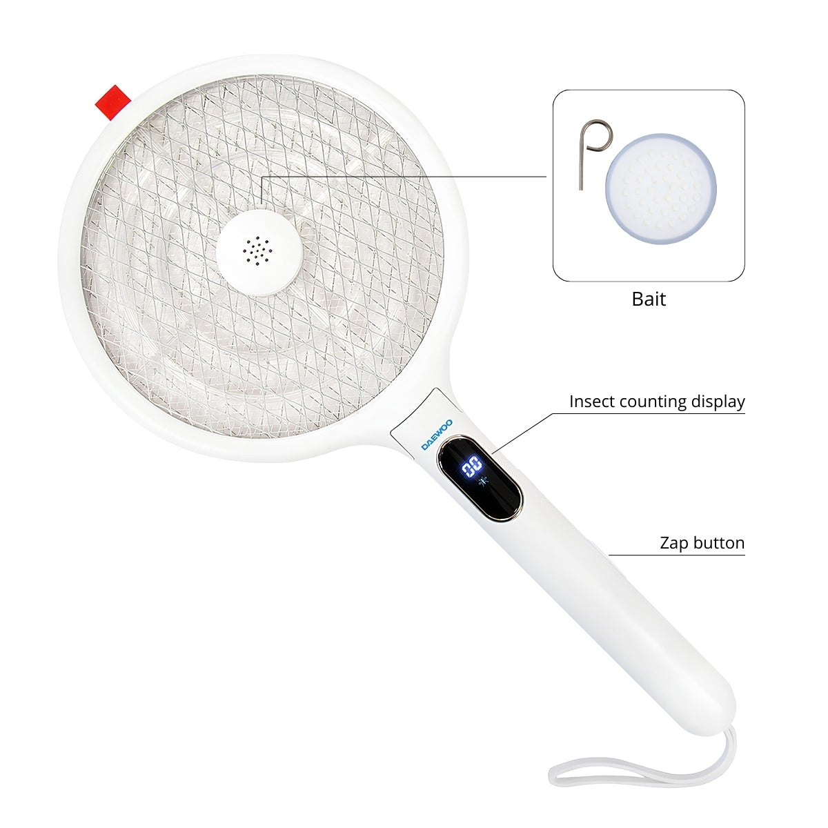 Racchetta Antizanzare Elettrica Pieghevole Ricarica USB Esca Inclusa | DAEWOO, Colore Nero