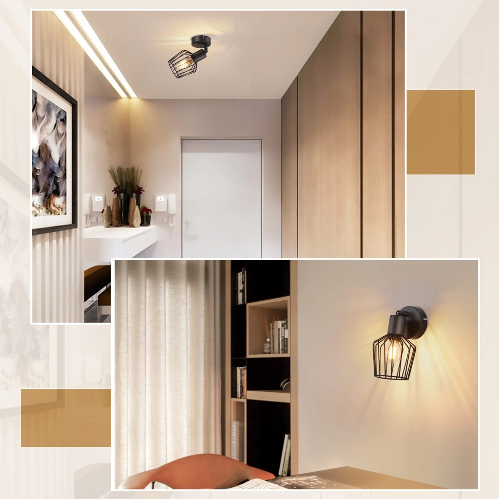 ZMH Lampada da soffitto E14 metallo nero orientabile 350° stile industriale per corridoio soggiorno anche parete