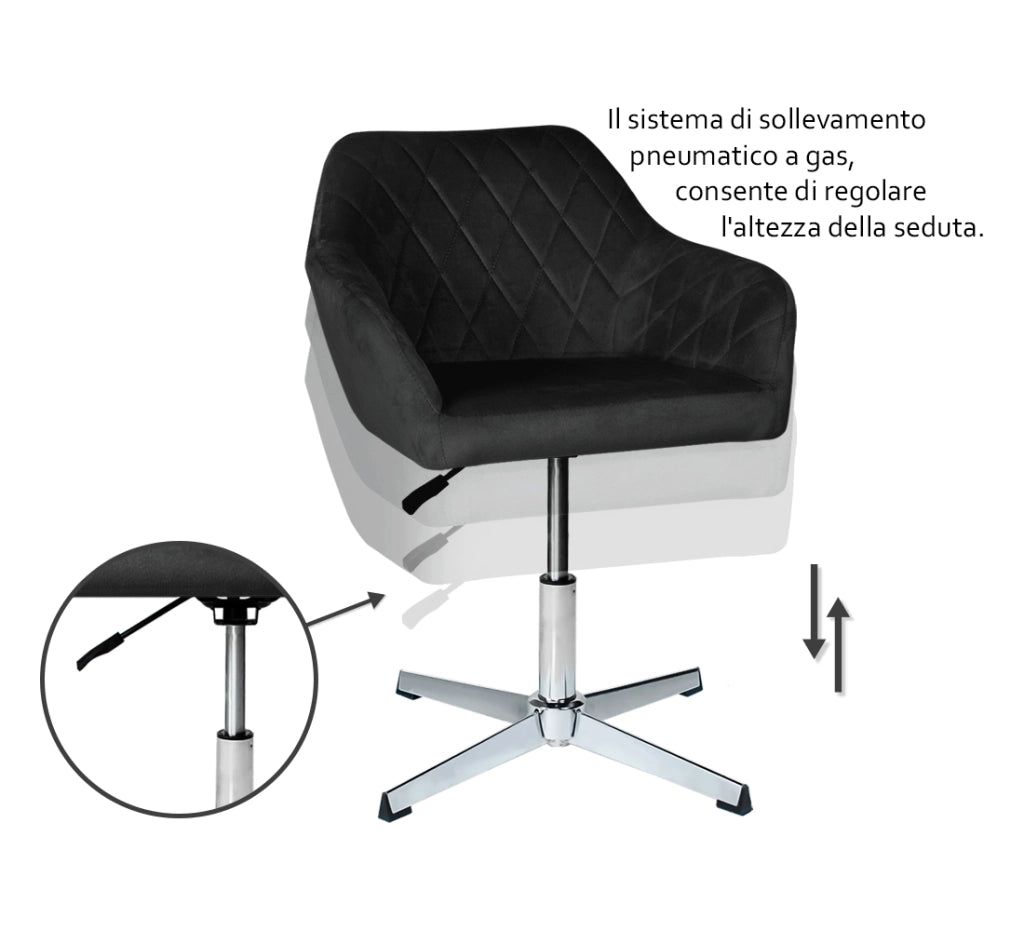 Poltrona ufficio regolabile in altezza in velluto nero - Louise - PL10LOPM