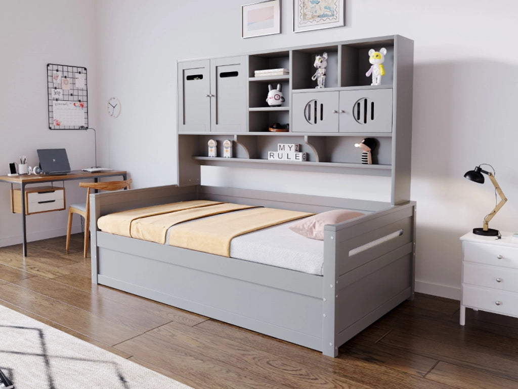 Letto multifunzione 90x200 cm con contenitore idraulico in legno grigio