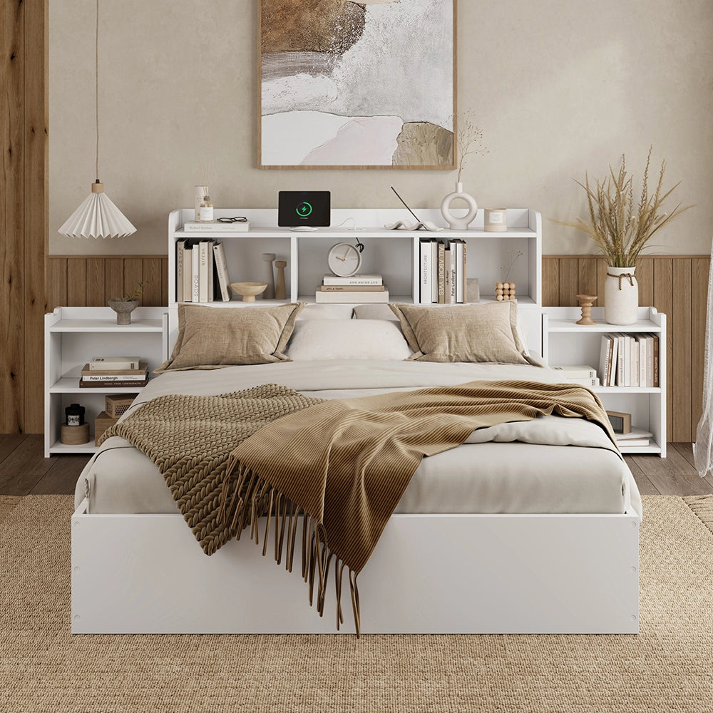 Letto matrimoniale - Xylo - 140x200 cm USB wireless bianco
