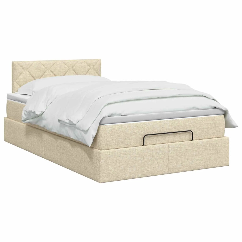 Letto Ottomano con Materasso e LED Crema 120 x 190 cm Tessuto 3458143