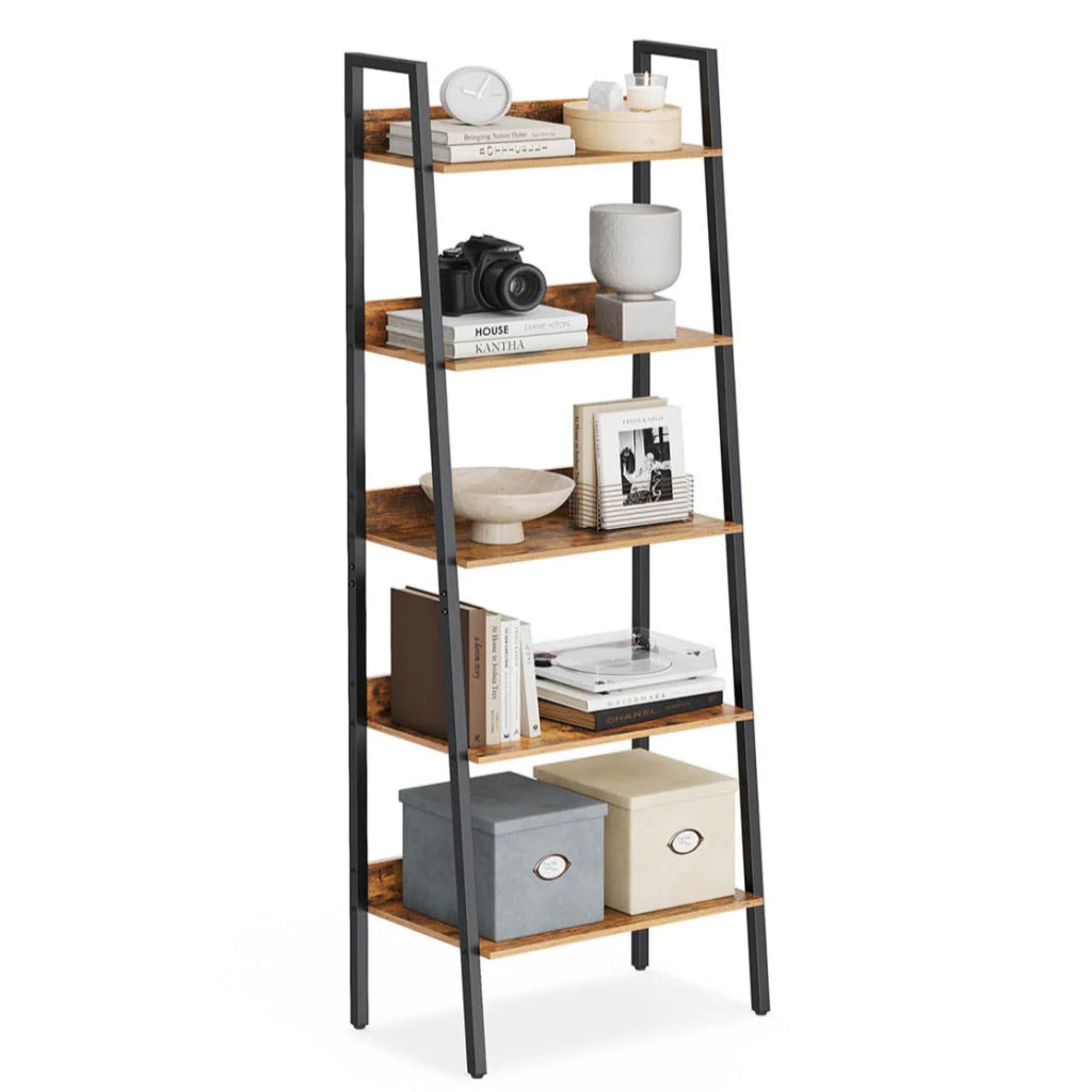 Libreria a 5 ripiani 30 x 60 x 170 cm mobile contenitore indipendente per soggiorno camera da letto cucina struttura in acciaio facile da montare stile industriale marrone rustico e nero 12_0005743