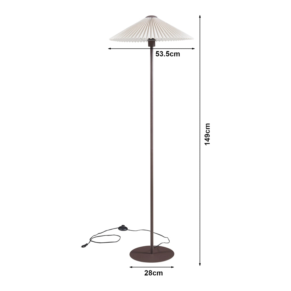 Lampada da Terra Appledore con Stelo Marrone e Paralume a Cono Piatto Pieghettato Bianco lux.pro